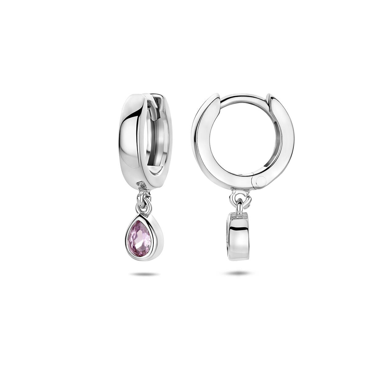 Gerhodineerd 925 zilveren klapoorringen met roze zirkonia