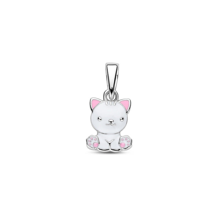 Zilveren hanger poes met emaille – gerhodineerd 925 zilver