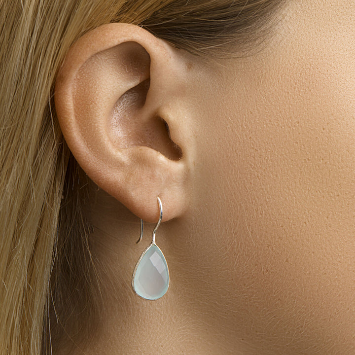 earrings chalcedony French hook silver white