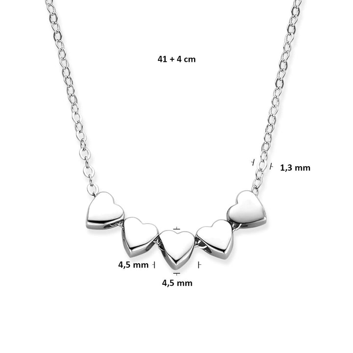 Gerhodineerd 925 zilveren collier met 5 hartjes