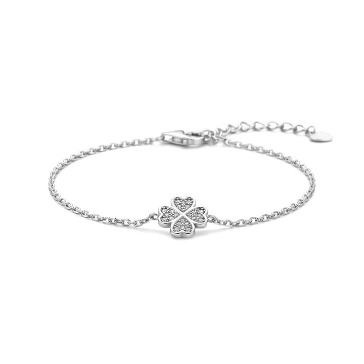 Zilveren dames armband met bloem en zirkonia – gerhodineerd 925 zilver