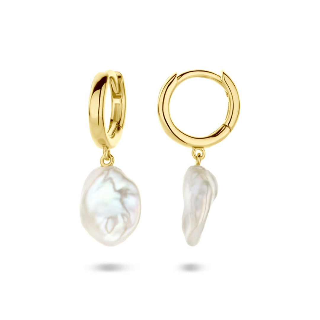 Verguld zilveren klapoorringen met barok parel