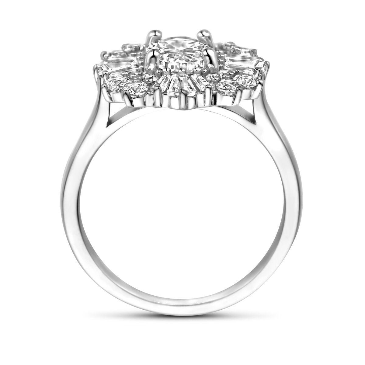 Zilveren damesring met ovale zirkonia – gerhodineerd 925 zilver, 14,5 mm breed