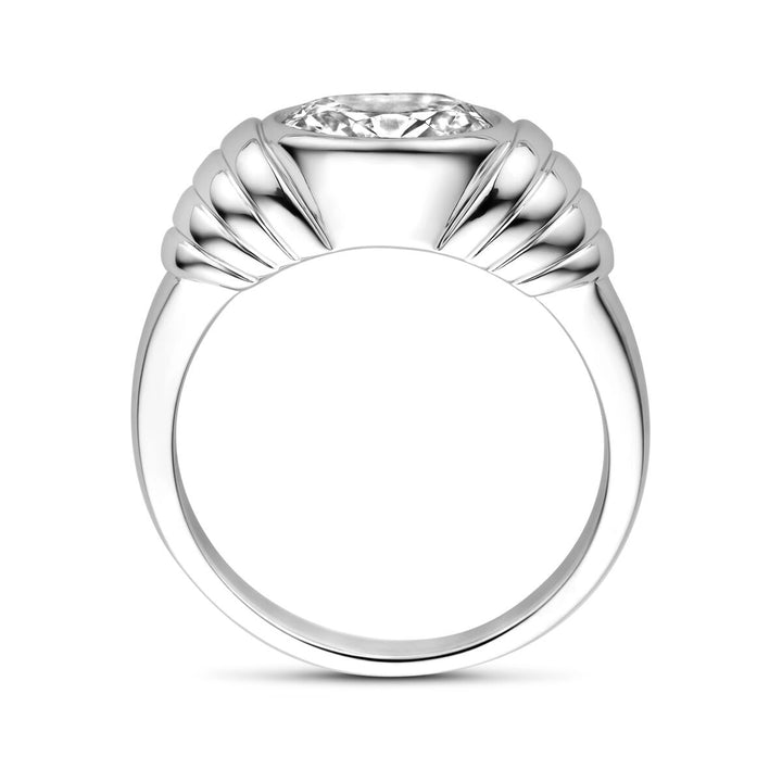 Zilveren ring met ovale zirkonia – gerhodineerd 925 zilver, 8 mm breed