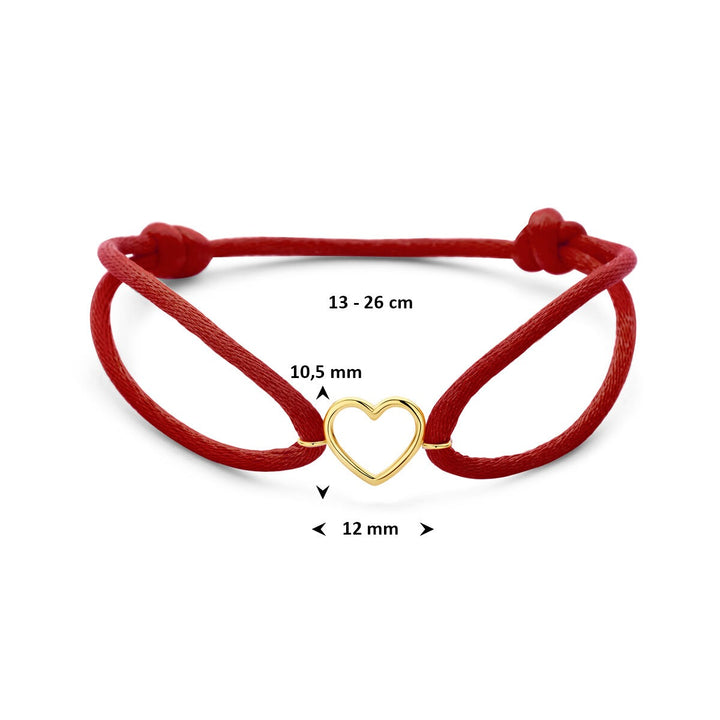 Rood satijn armband met 14k geelgouden hartje