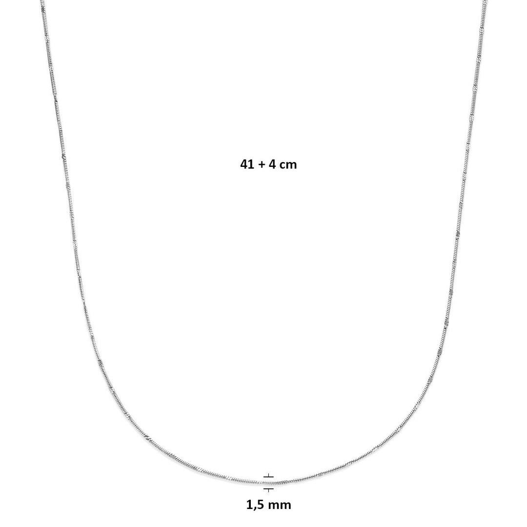 Zilveren ketting zonder hanger – gerhodineerd slang collier dames 1,5 mm 41 + 4 cm