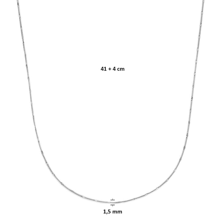 Zilveren ketting zonder hanger – gerhodineerd slang collier dames 1,5 mm 41 + 4 cm