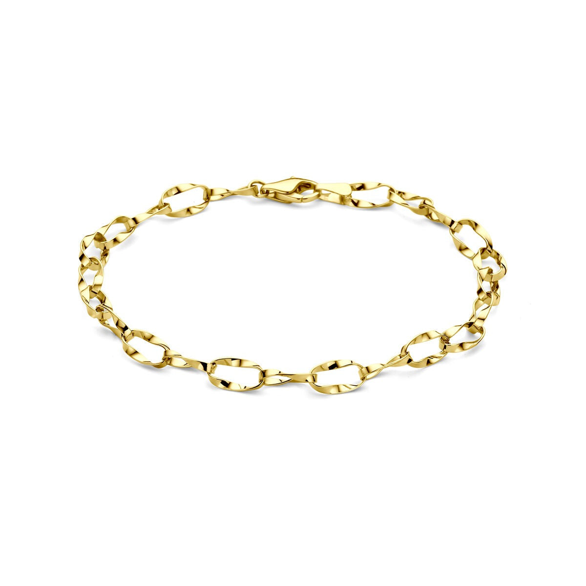 Gouden dames armband van 14k met anker schakels en een glanzende afwerking.