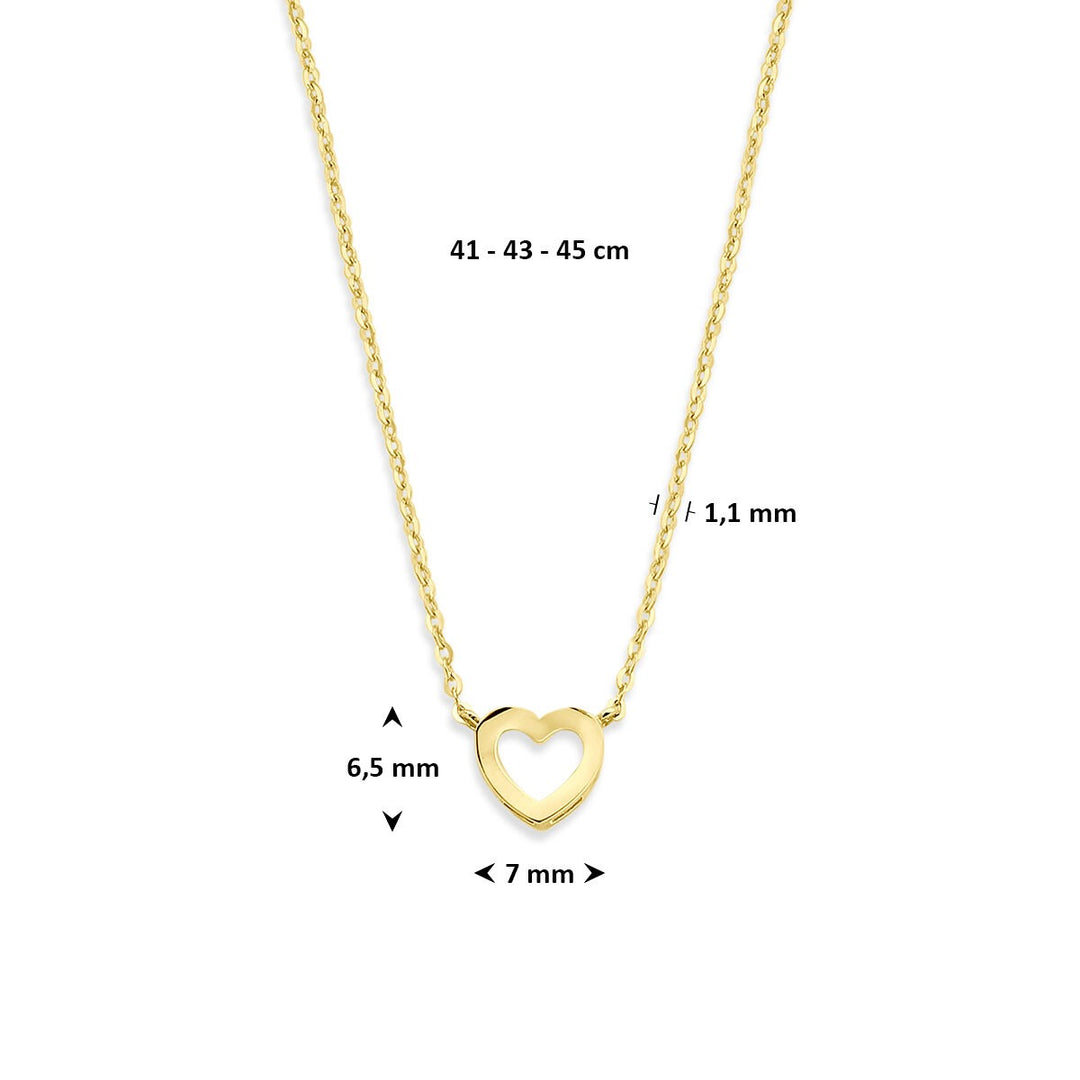 necklace heart 41 + 4 cm 14K yellow gold