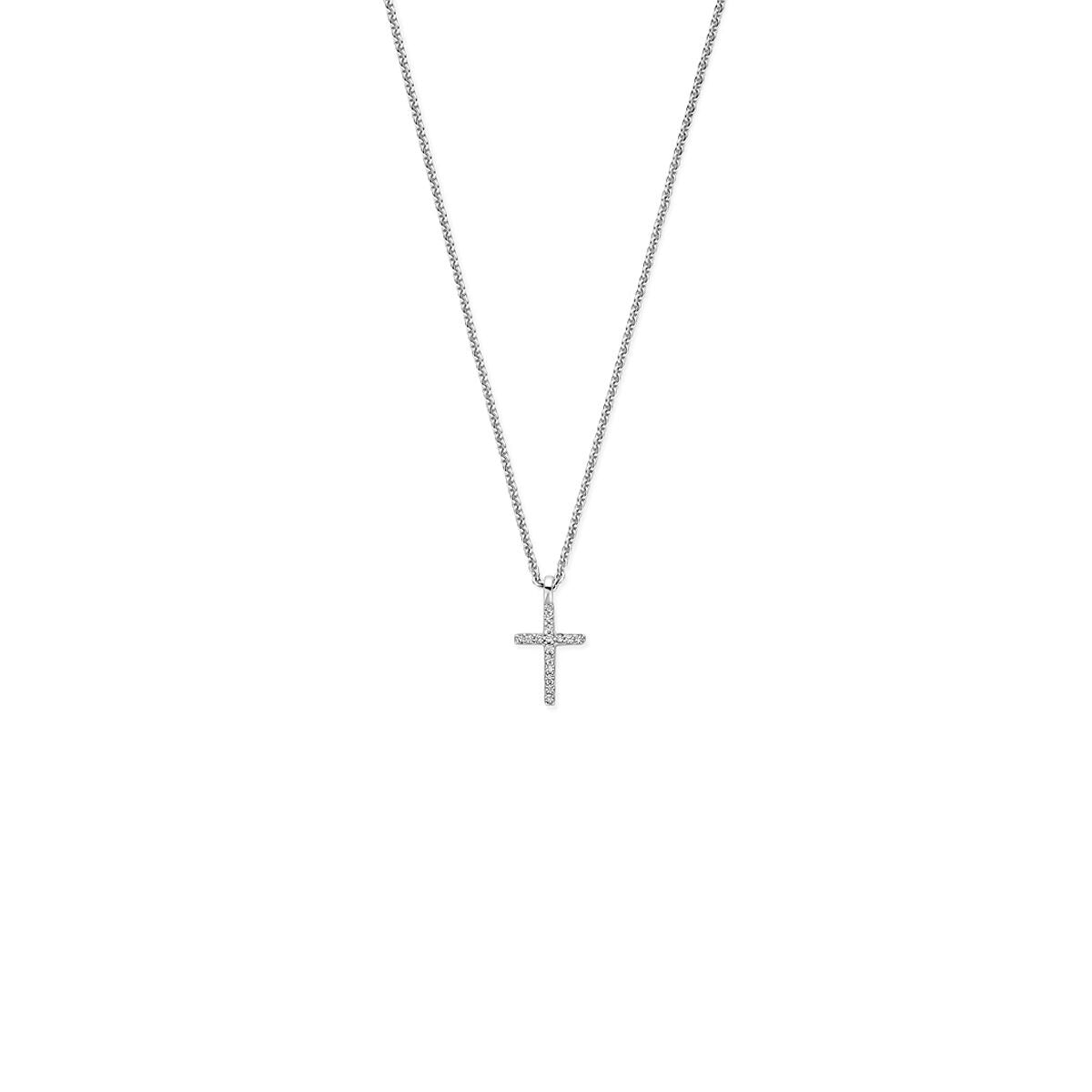 Zilveren collier met een kruis en zirkonia, verstelbare lengte van 41-45 cm.