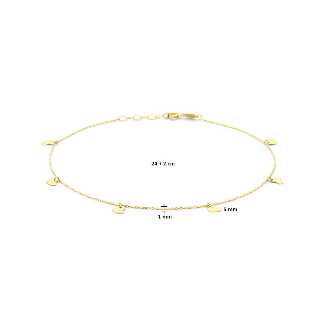 Van der Kooij Collection – Fußkettchen Herzen 1,0 mm 24 + 2 cm 14K Gelbgold