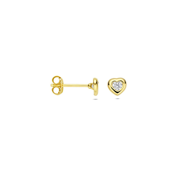 ear studs heart and zirconia 14K yellow gold