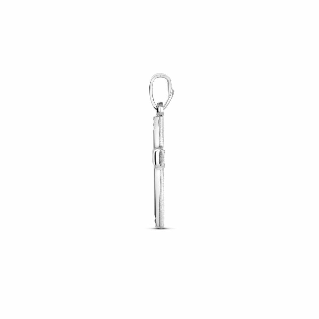 Zilveren kruis hanger – gerhodineerd 925 zilver met matte, gepolijste en gediamanteerde afwerking