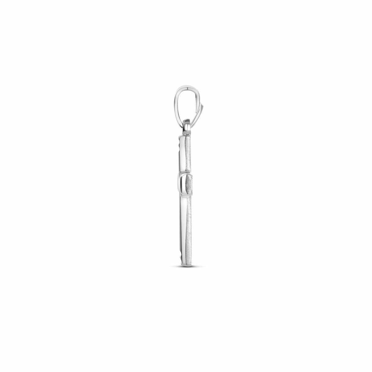Zilveren kruis hanger – gerhodineerd 925 zilver met matte, gepolijste en gediamanteerde afwerking