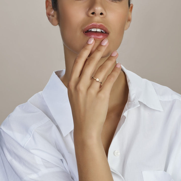 14k Geelgouden ring met parel