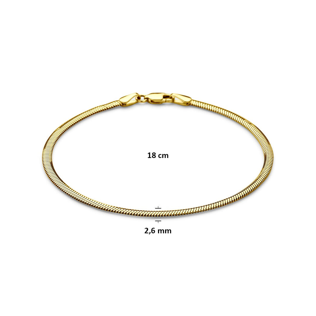 14k Gouden dames armband met platte schakel 2,6 mm 18 cm
