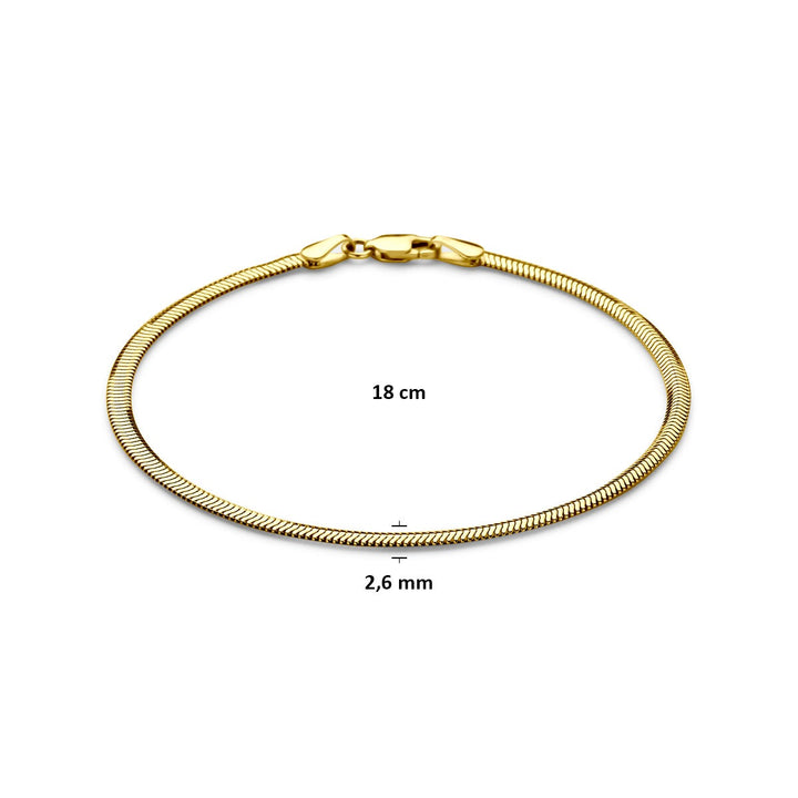 14k Gouden dames armband met platte schakel 2,6 mm 18 cm