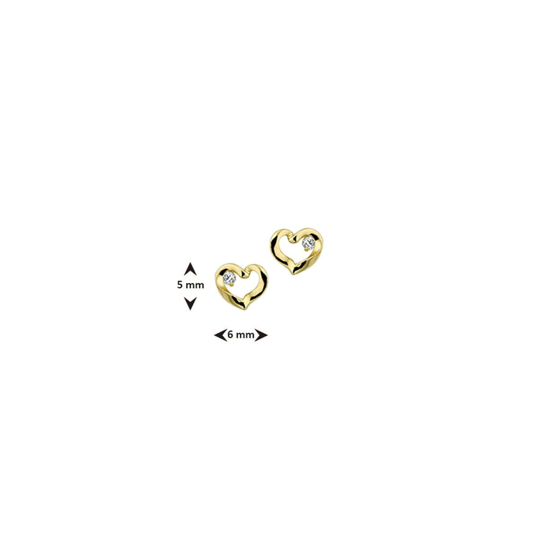 ear studs heart zirconia 14K yellow gold