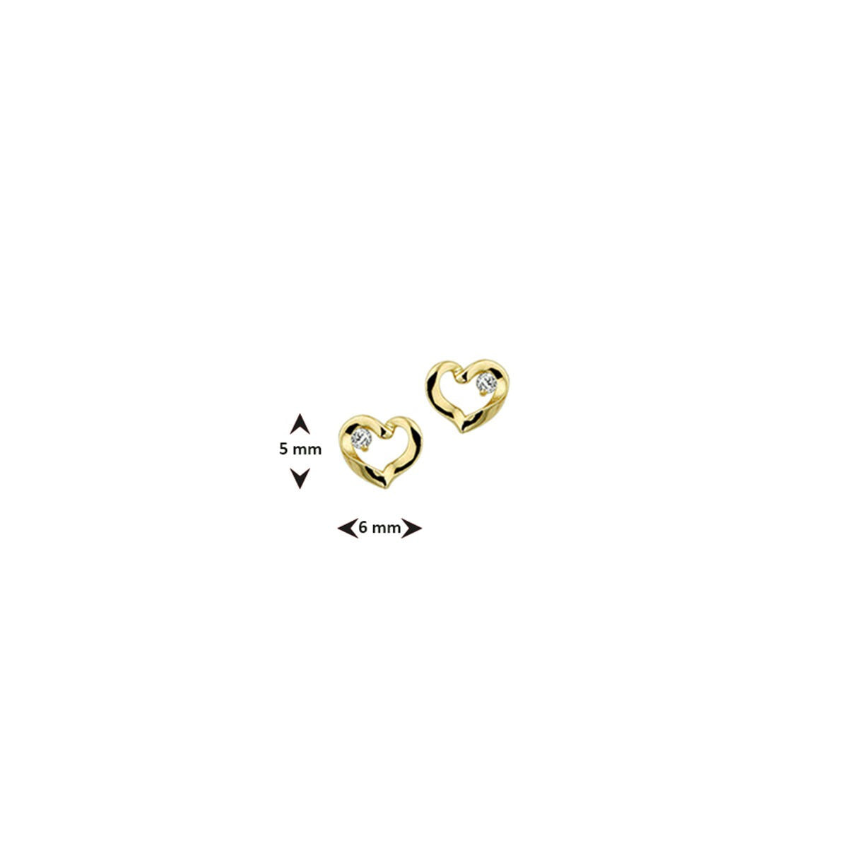 Gouden hart oorknoppen met zirkonia – 14k