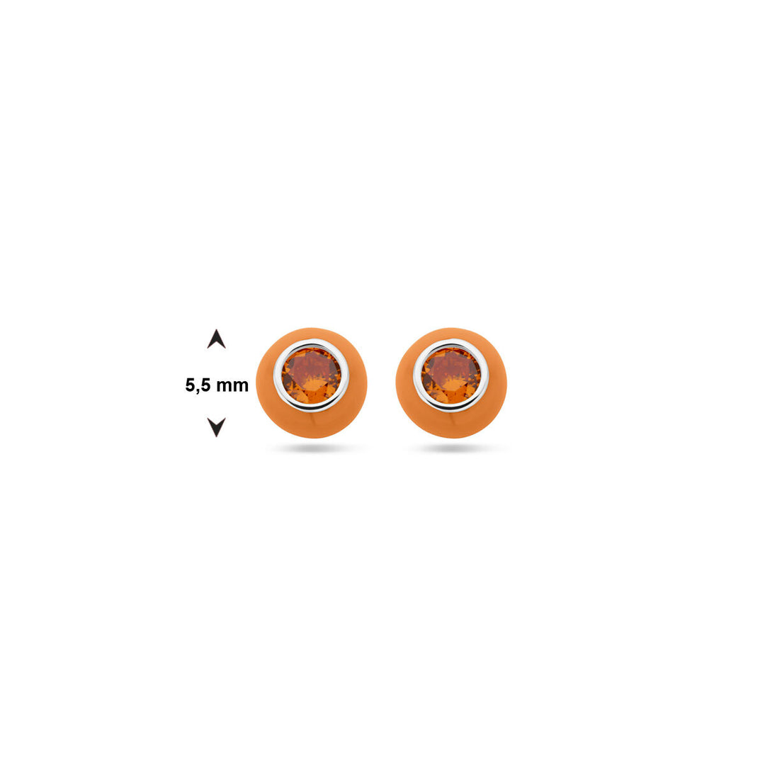 ear studs orange enamel and zirconia silver rhodium plated