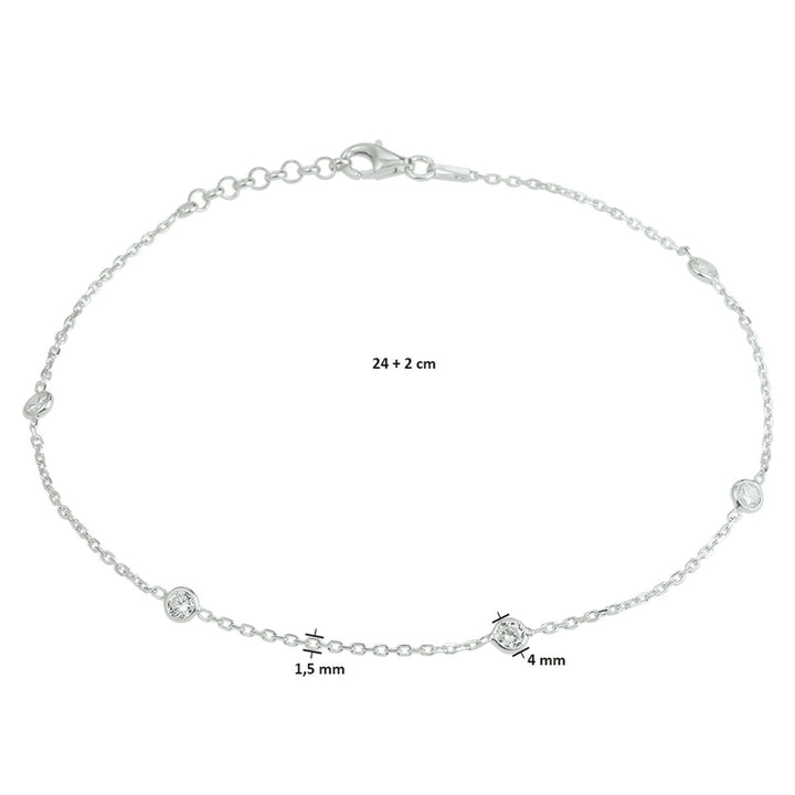 925 Gerhodineerd Zilveren Enkelbandje met Zirkonia Rij