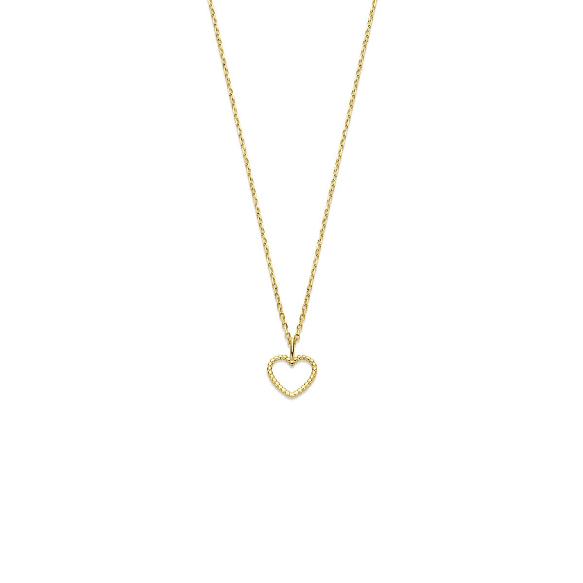 Gouden collier met een hartjeshanger van 14k, fijne schakelketting.