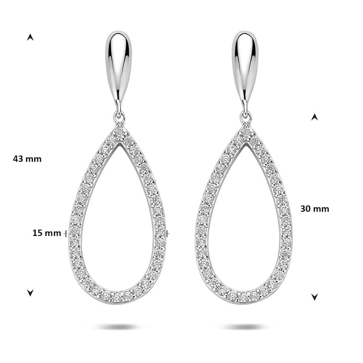 Zilveren oorhangers met zirkonia – gerhodineerd 925 zilver 43 mm