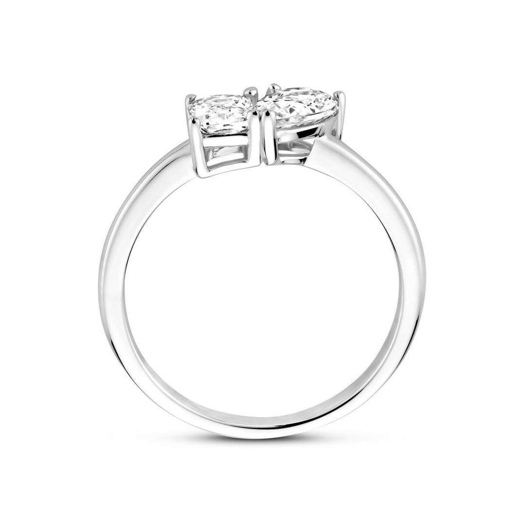 Gerhodineerd zilveren toi-et-moi ring met baguette zirkonia