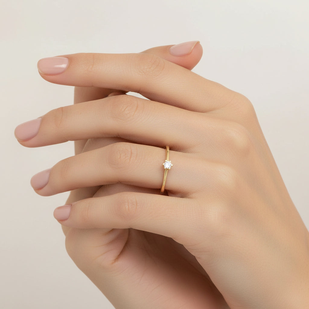 14k Geelgouden ring met lab grown diamant