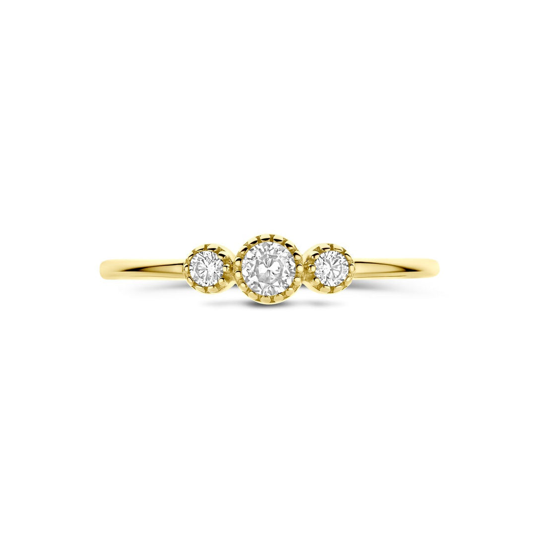 9k Geelgouden dames ring met zirkonia – 4 mm breed