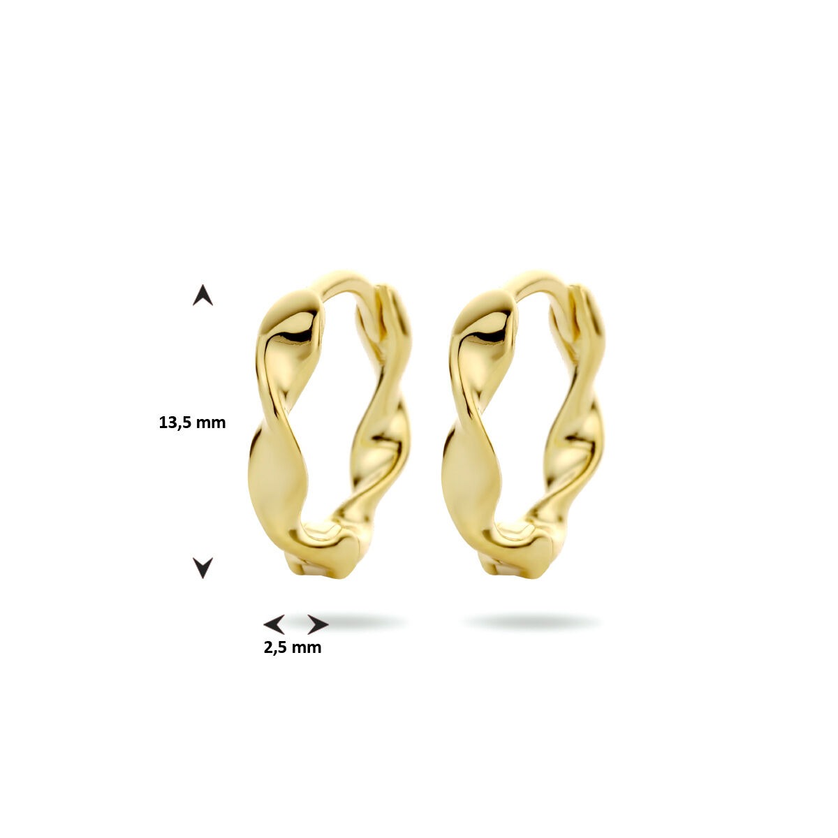 Vergulde zilveren klapoorringen dames – geelgoud op 925 zilver, gedraaid design 13,5 mm