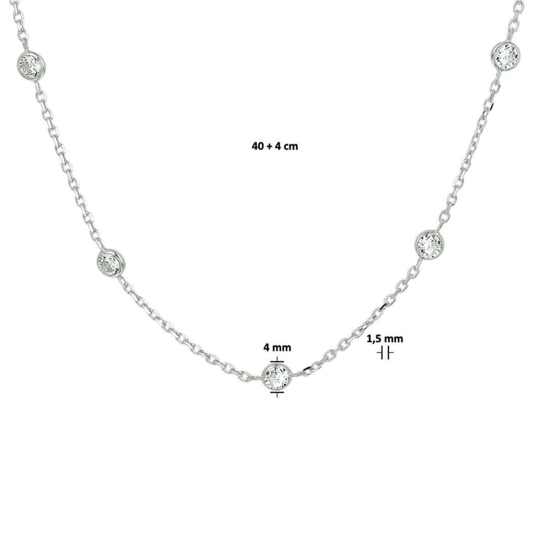 zirconia necklace 40 + 4 cm silver rhodium plated