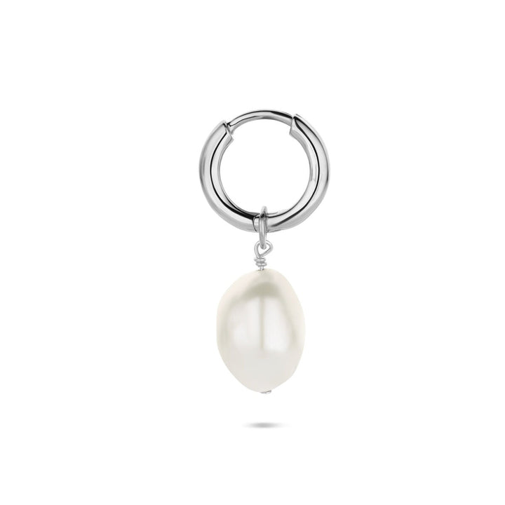 Zilveren oorring met parel – 18 mm (per stuk)