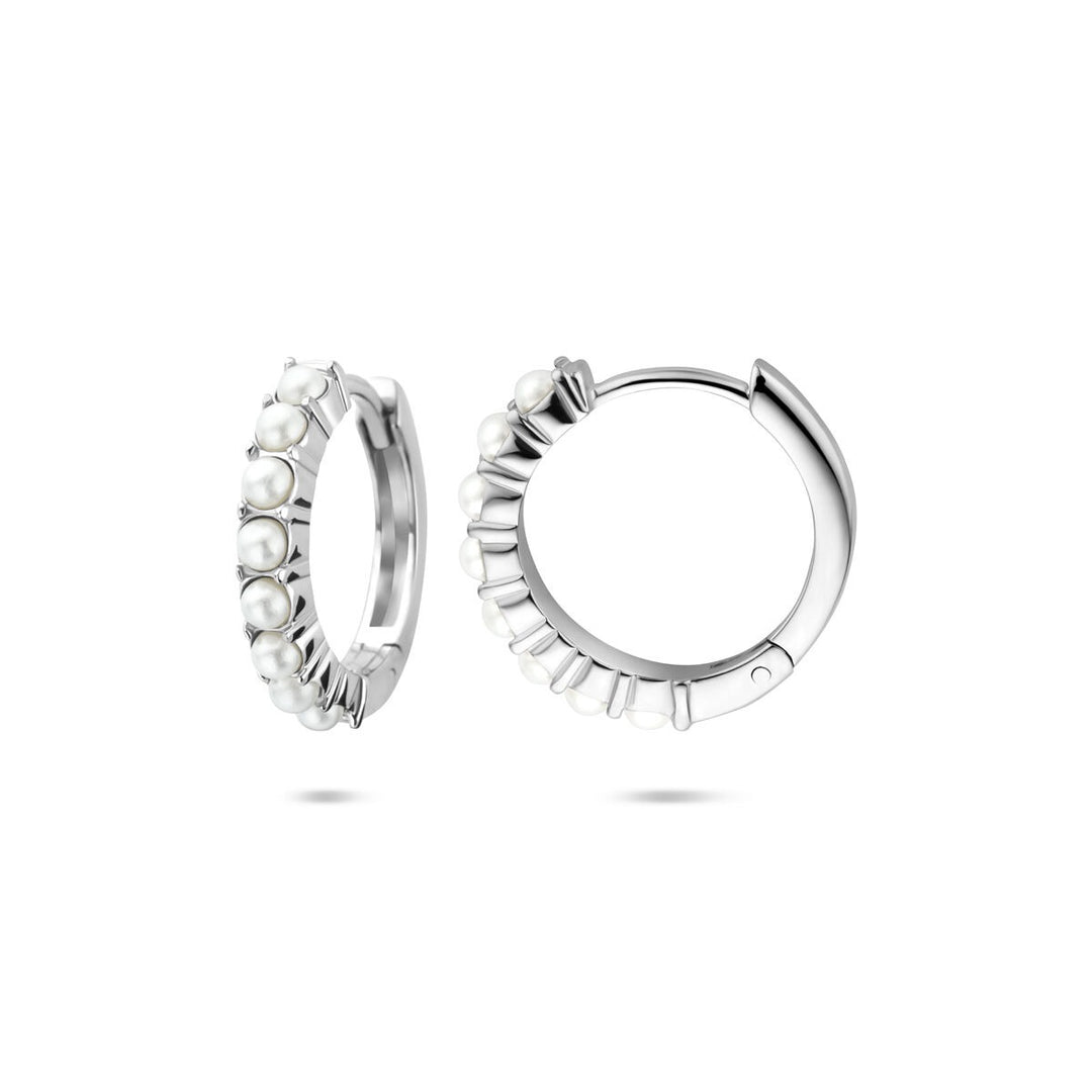 Gerhodineerd zilveren klapoorringen met parels – 15 x 3 mm