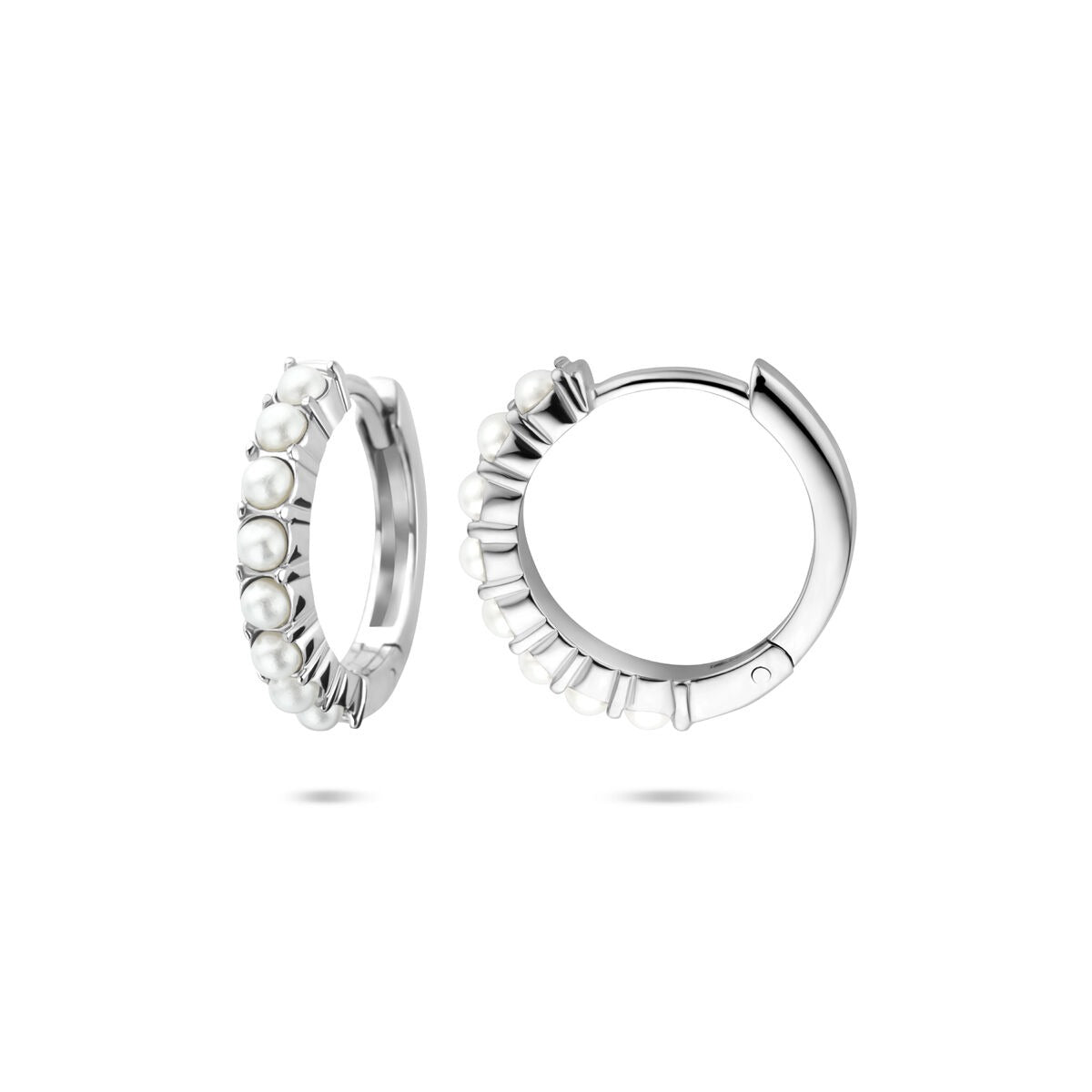 Gerhodineerd zilveren klapoorringen met parels – 15 x 3 mm