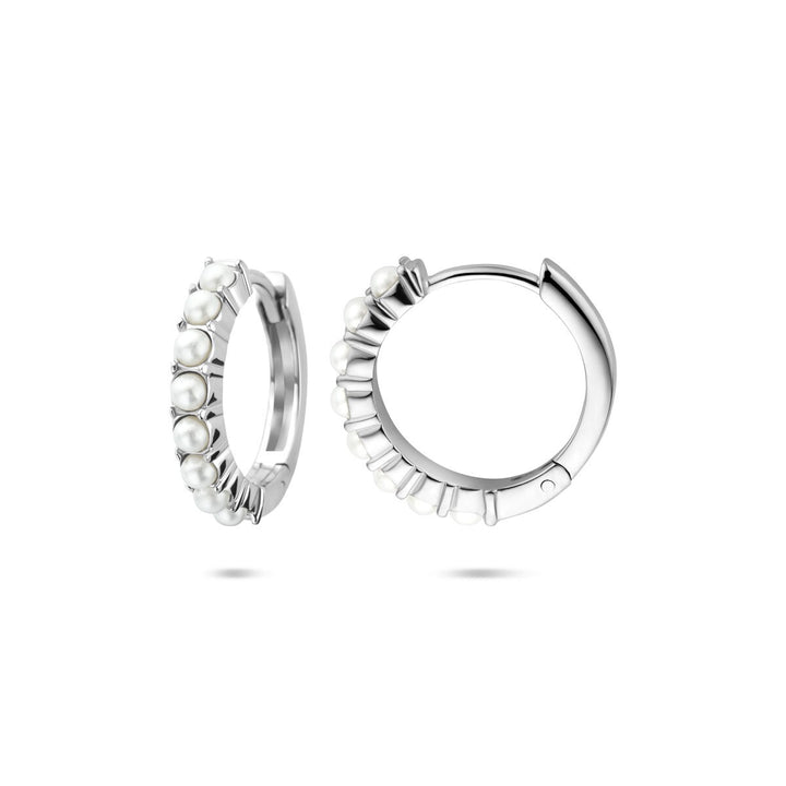 Gerhodineerd zilveren klapoorringen met parels – 15 x 3 mm
