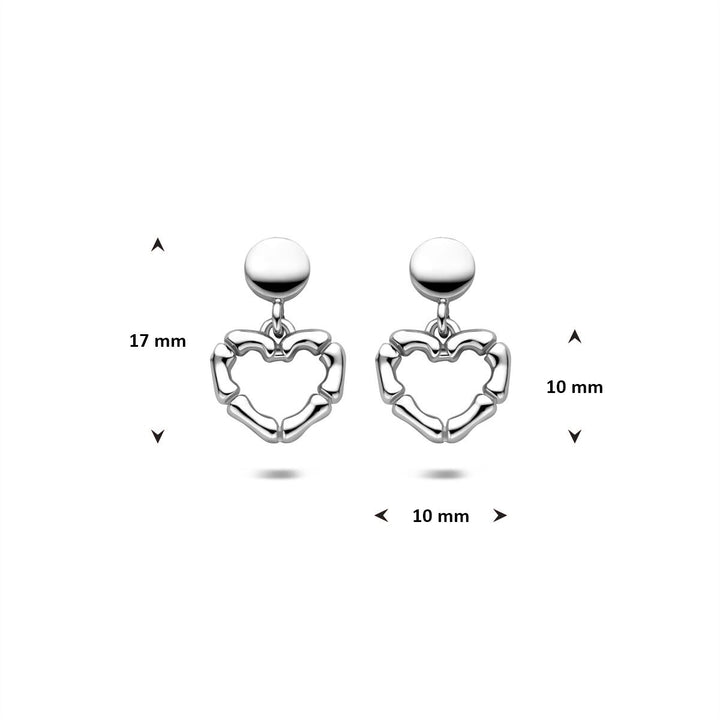 Zilveren oorhangers met hartje – gerhodineerd 925 zilver 16,5 mm