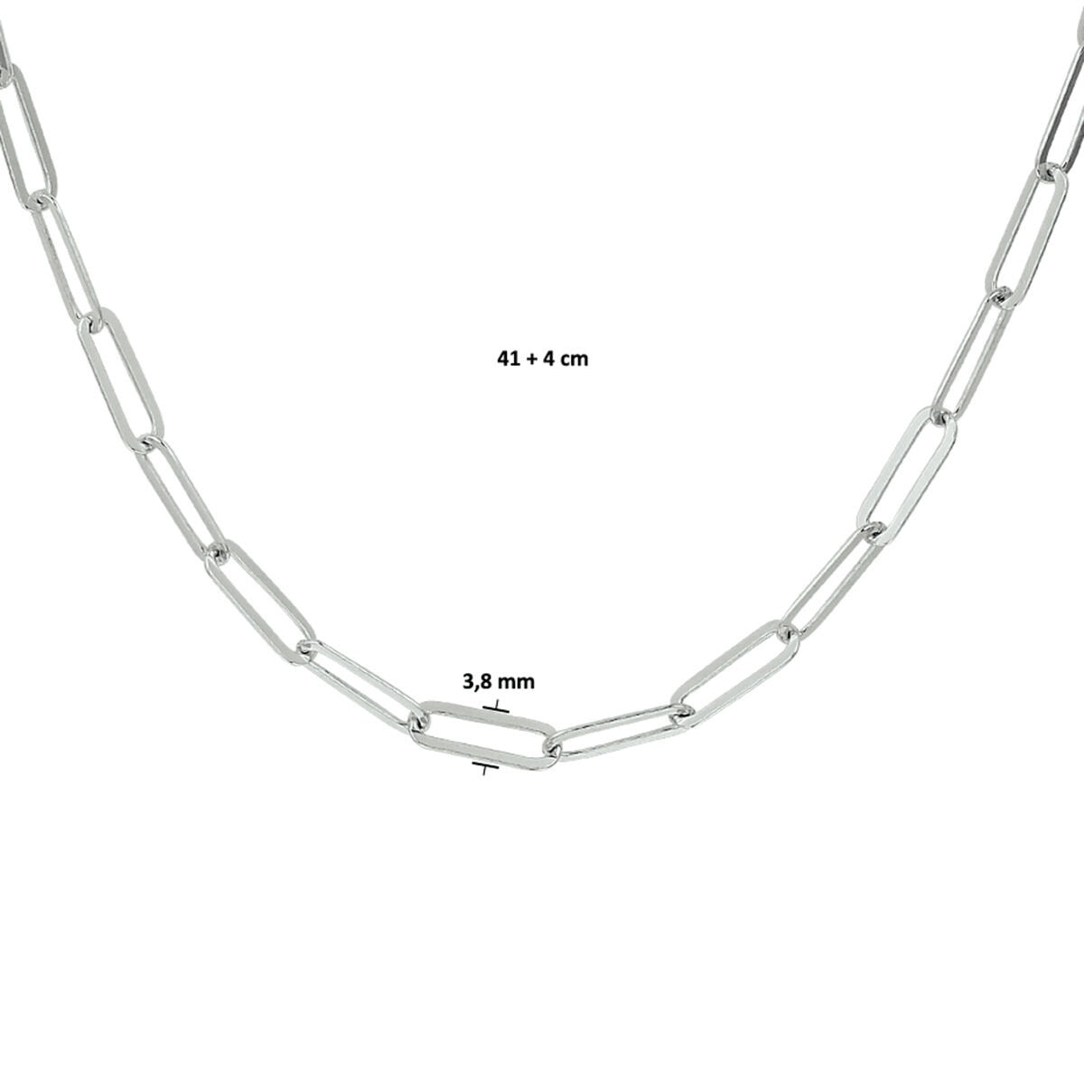 necklace paper clip flat tube 3.8 mm 41 + 4 cm silver rhodium plated