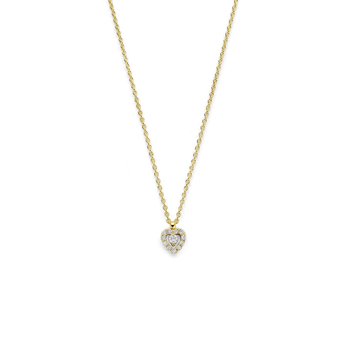 14k Geelgouden collier met hartje en diamant