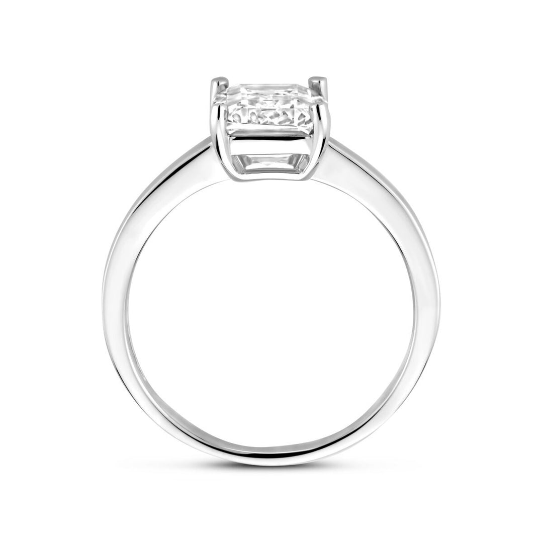 Gerhodineerd zilveren ring met baguette geslepen zirkonia 9x7mm