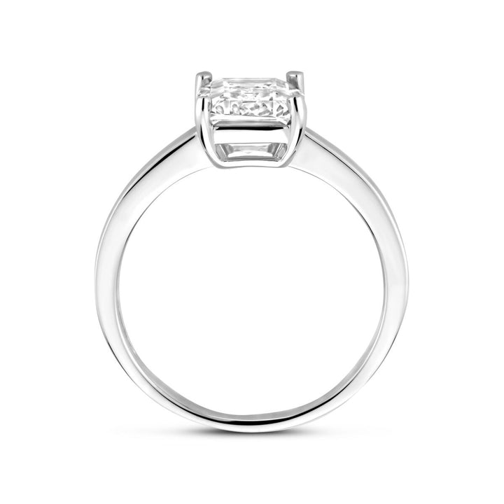 Gerhodineerd zilveren ring met baguette geslepen zirkonia 9x7mm