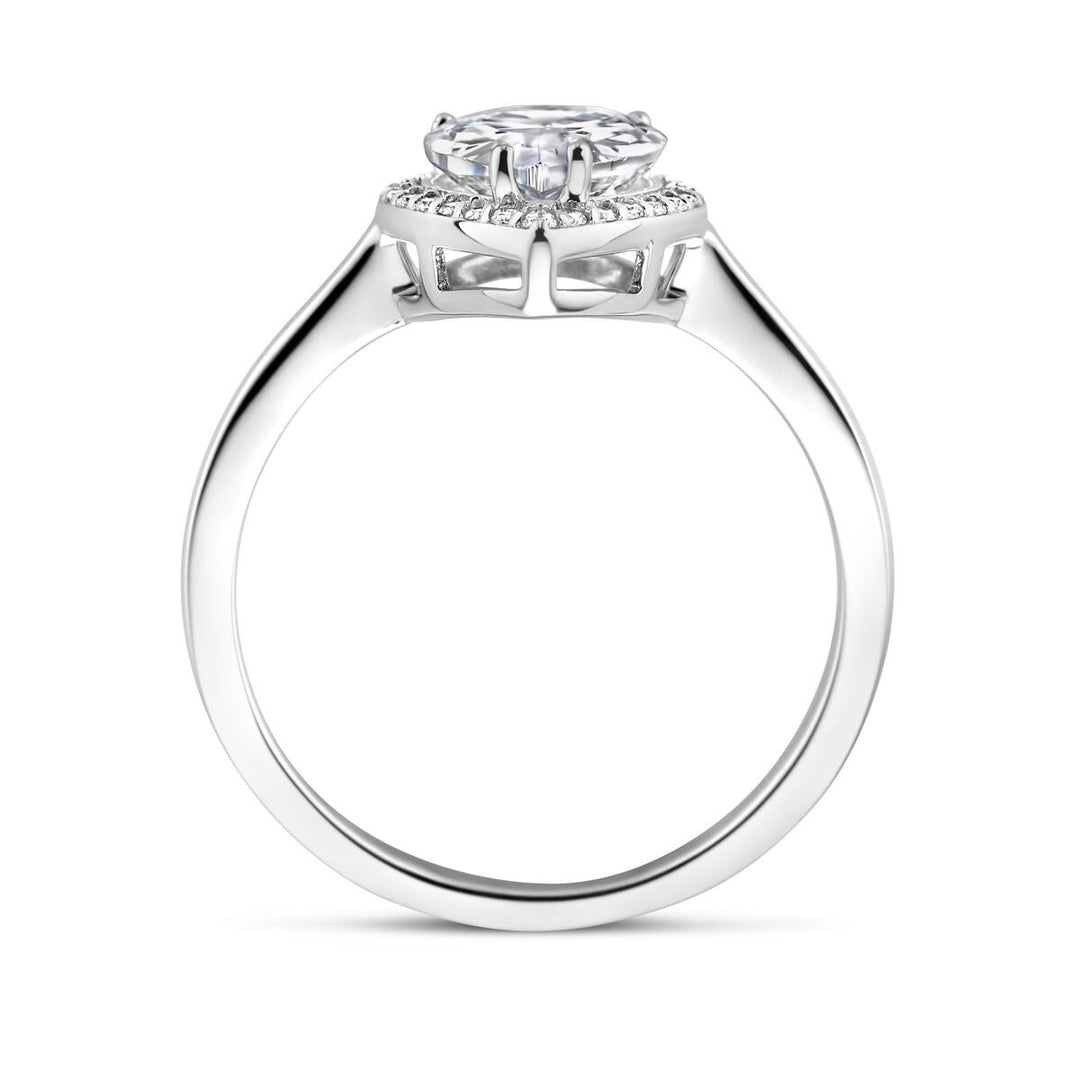 ring white zirconia halo silver rhodium plated