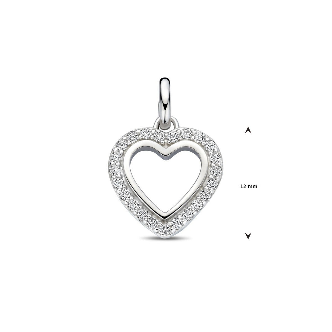 Zilveren hartvormige hanger met zirkonia – gerhodineerd 925 zilver, 17,5 mm hoog