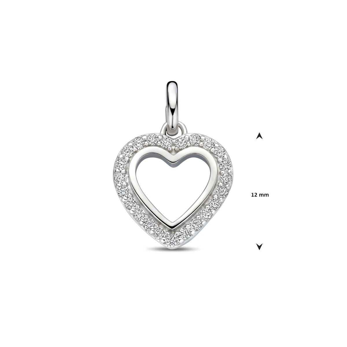 Zilveren hartvormige hanger met zirkonia – gerhodineerd 925 zilver, 17,5 mm hoog