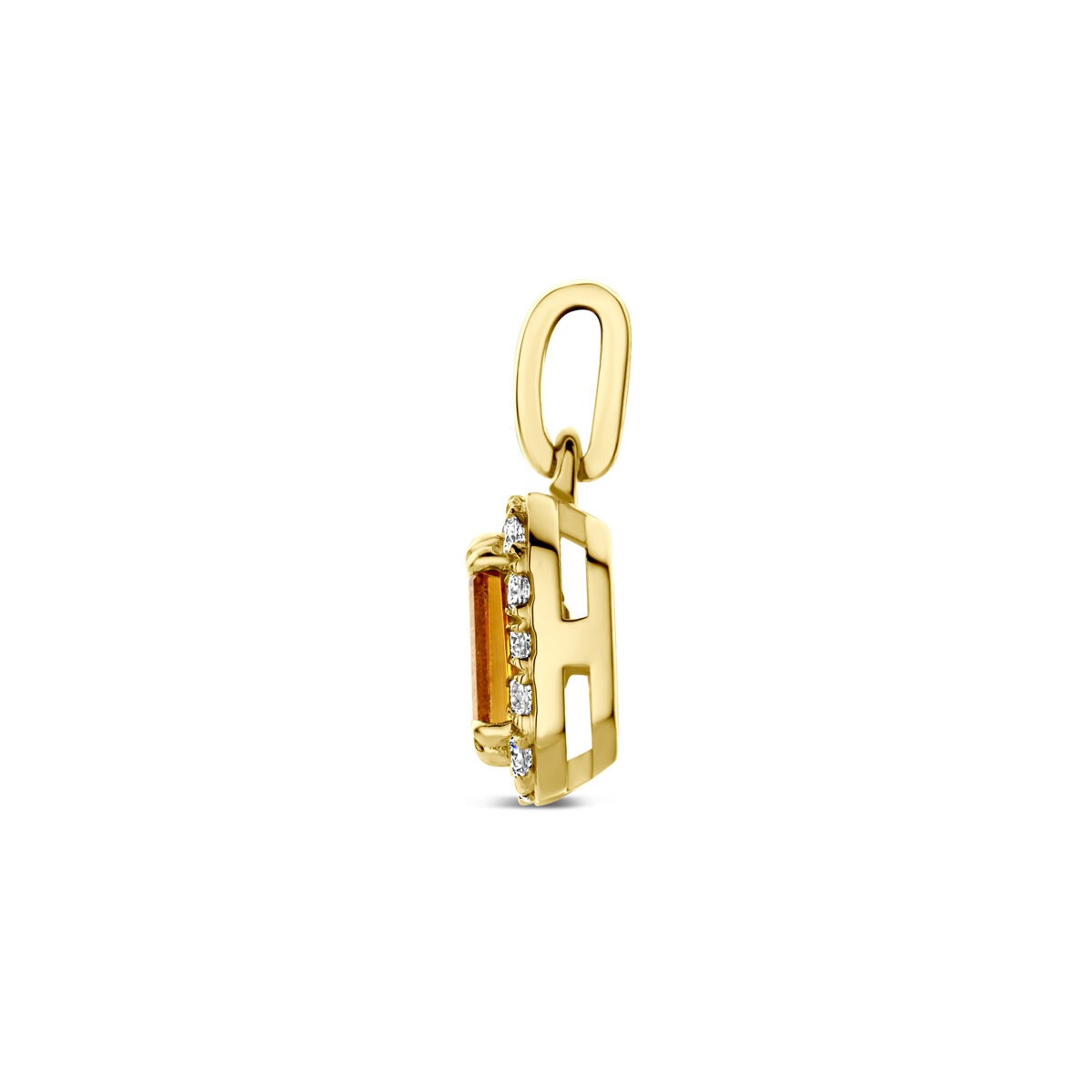 14k Geelgouden hanger met citrien en lab grown diamant