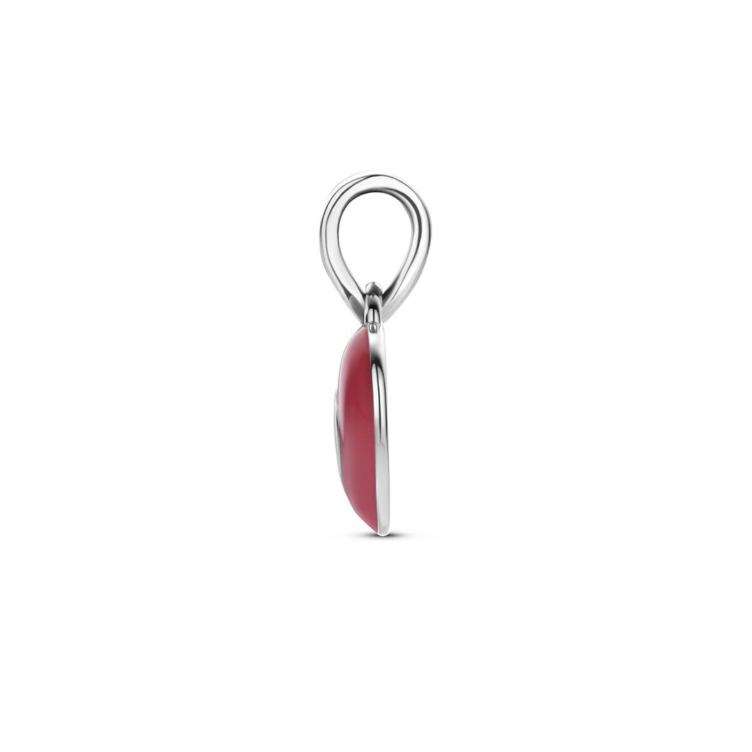 Gerhodineerde 925 zilveren hart hanger met roze emaille