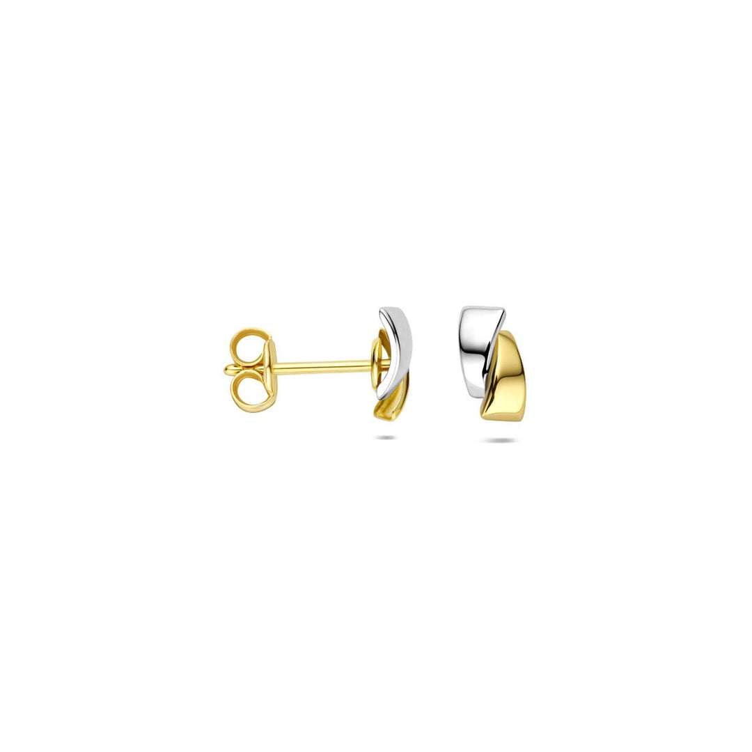 Bicolor oorknoppen – 14k wit- en geelgoud met poli afwerking
