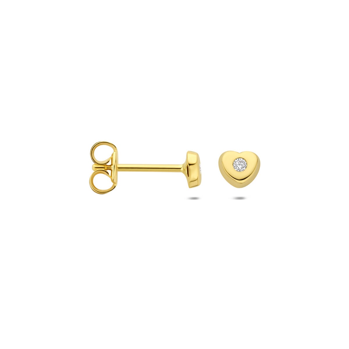 14k geelgouden hartjes oorknoppen met lab grown diamant 0,03 ct