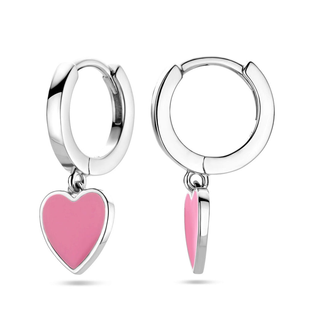 Zilveren klapoorringen met roze emaille – gerhodineerd 925 zilver