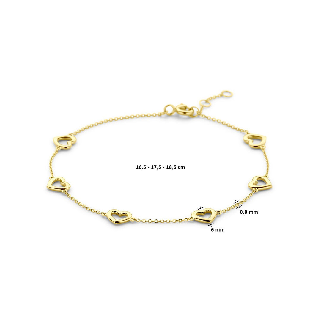 14k Geelgouden Armband met Hartjes – Verstelbaar
